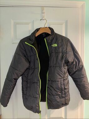 The North Face Black Puffer Jacket with Neon Green Trim